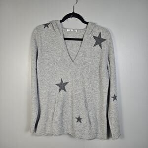 Blossom Cashmere Hooded Sweater Grey Black Stars Womens Size Large V Neck